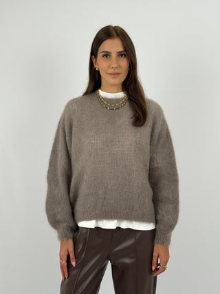 Maglione a Girocollo in Kid Mohair Mocha Mousse