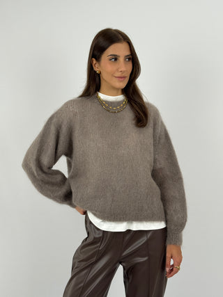 Maglione a Girocollo in Kid Mohair Mocha Mousse