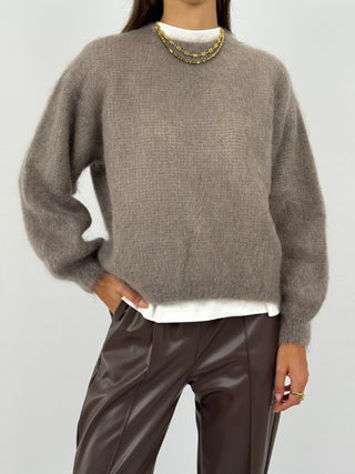 Maglione a Girocollo in Kid Mohair Mocha Mousse