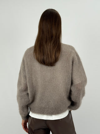 Maglione a Girocollo in Kid Mohair Mocha Mousse