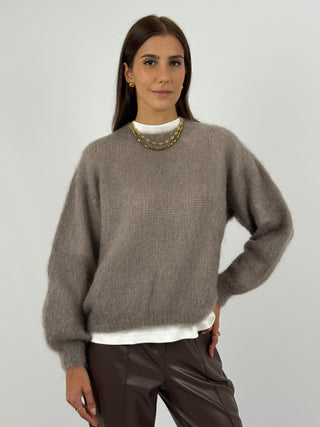 Maglione a Girocollo in Kid Mohair Mocha Mousse
