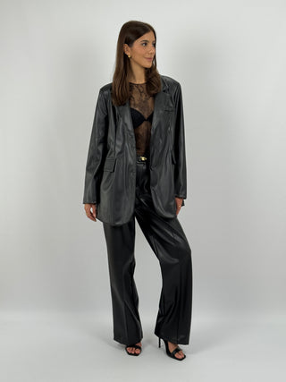 Pantalone Wide Leg in Eco Pelle Nero