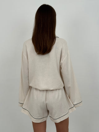 Coordinato Camicia e Shorts con Bordi a Contrasto Beige