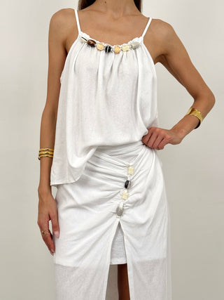 Coordinato Top e Gonna con Applicazioni Bianco