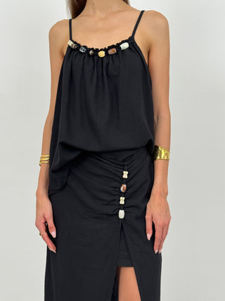 Coordinato Top e Gonna con Applicazioni Nero