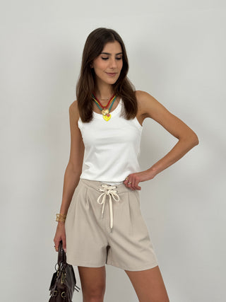 Shorts con Lacci a Contrasto Beige