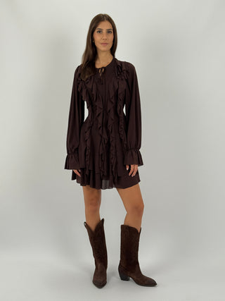 Abito Corto con Volant Nina Marrone