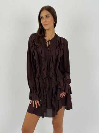 Abito Corto con Volant Nina Marrone