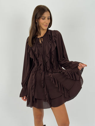 Abito Corto con Volant Nina Marrone