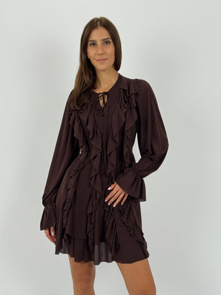 Abito Corto con Volant Nina Marrone