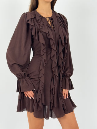 Abito Corto con Volant Nina Marrone