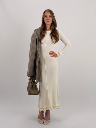 Abito Lungo in Maglia a Costine Crema