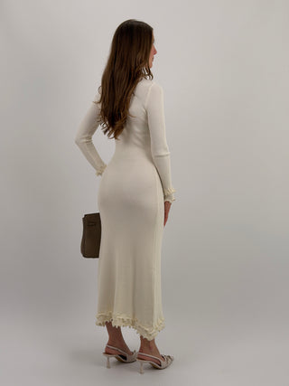 Abito Lungo in Maglia a Costine Crema