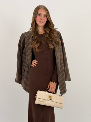 Abito Lungo in Maglia a Costine Marrone