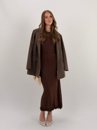 Abito Lungo in Maglia a Costine Marrone