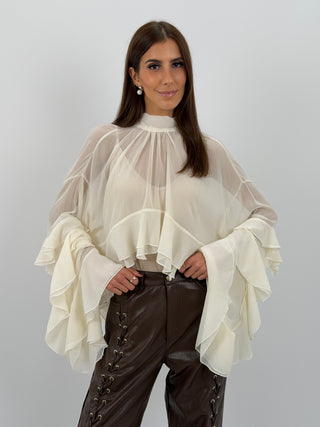 Blusa con Volant Crema