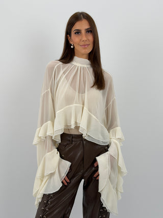 Blusa con Volant Crema