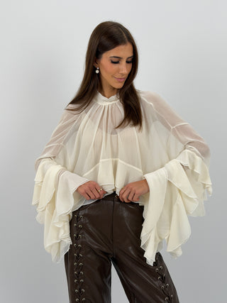 Blusa con Volant Crema