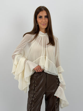 Blusa con Volant Crema