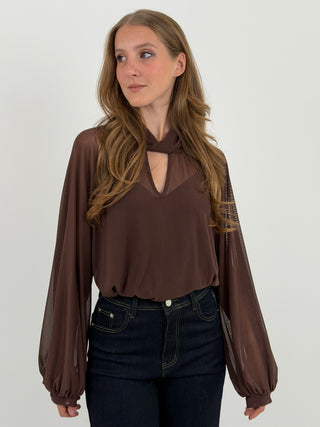 Blusa in Tulle Marrone