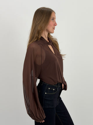 Blusa in Tulle Marrone