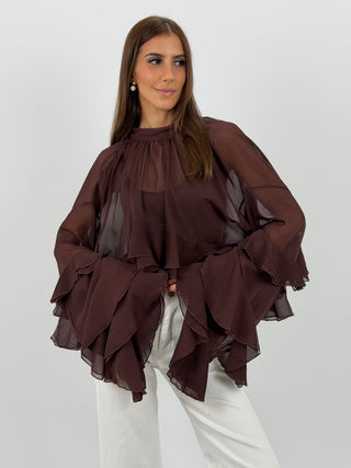 Blusa con Volant Marrone