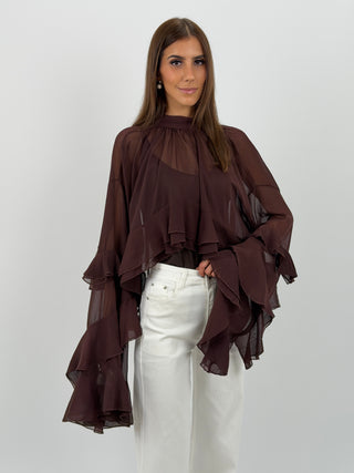 Blusa con Volant Marrone