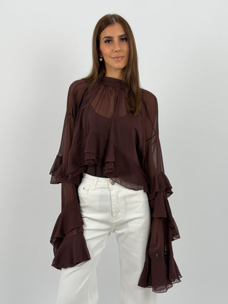 Blusa con Volant Marrone