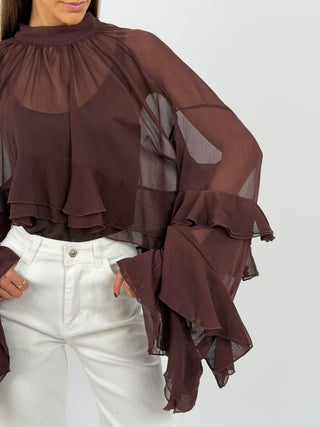 Blusa con Volant Marrone