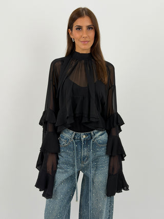 Blusa con Volant Nera