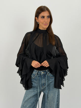 Blusa con Volant Nera