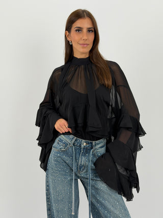 Blusa con Volant Nera