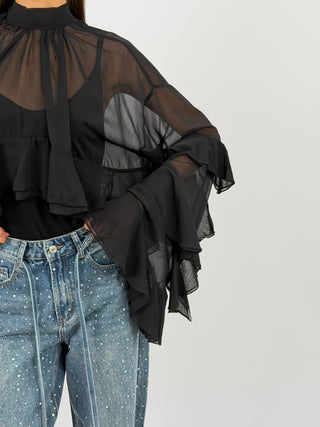 Blusa con Volant Nera