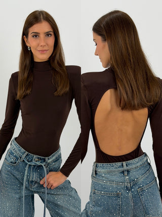 Body con Spalline e Schiena Scoperta Marrone
