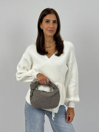 Borsa a Mano Knot Suede Grigia