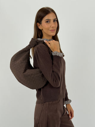 Borsa Knot Media Suede Marrone