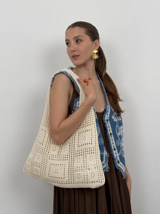 Borsa a Spalla Macramé Paros Crema