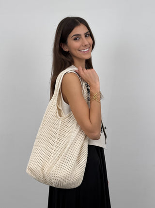 Borsa a Spalla Macramé Ios Crema