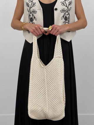 Borsa a Spalla Macramé Ios Crema