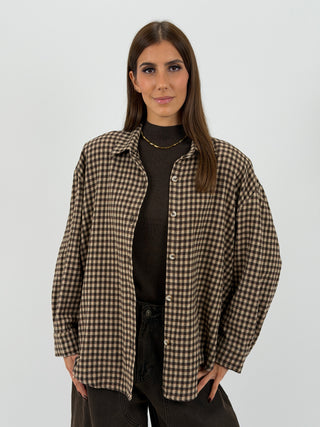 Camicia a Quadri in Flanella Marrone e Beige