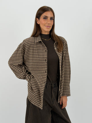 Camicia a Quadri in Flanella Marrone e Beige