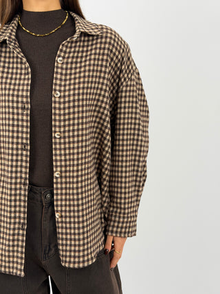 Camicia a Quadri in Flanella Marrone e Beige