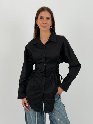 Camicia Lunga con Lacci Laterali Nera