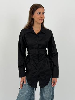 Camicia Lunga con Lacci Laterali Nera