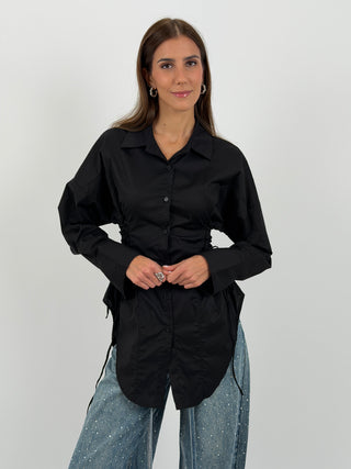 Camicia Lunga con Lacci Laterali Nera