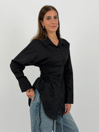 Camicia Lunga con Lacci Laterali Nera