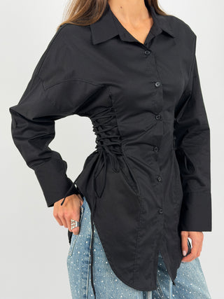 Camicia Lunga con Lacci Laterali Nera