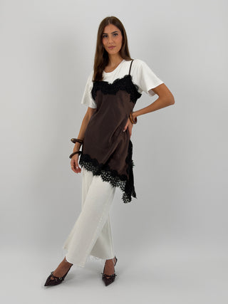 Top Asimmetrico con Pizzo Marrone