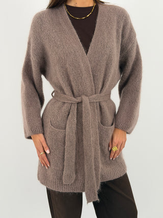 Cardigan in Mohair con Cintura Cappuccino