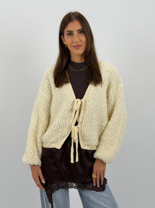 Cardigan con Lacci Crema
